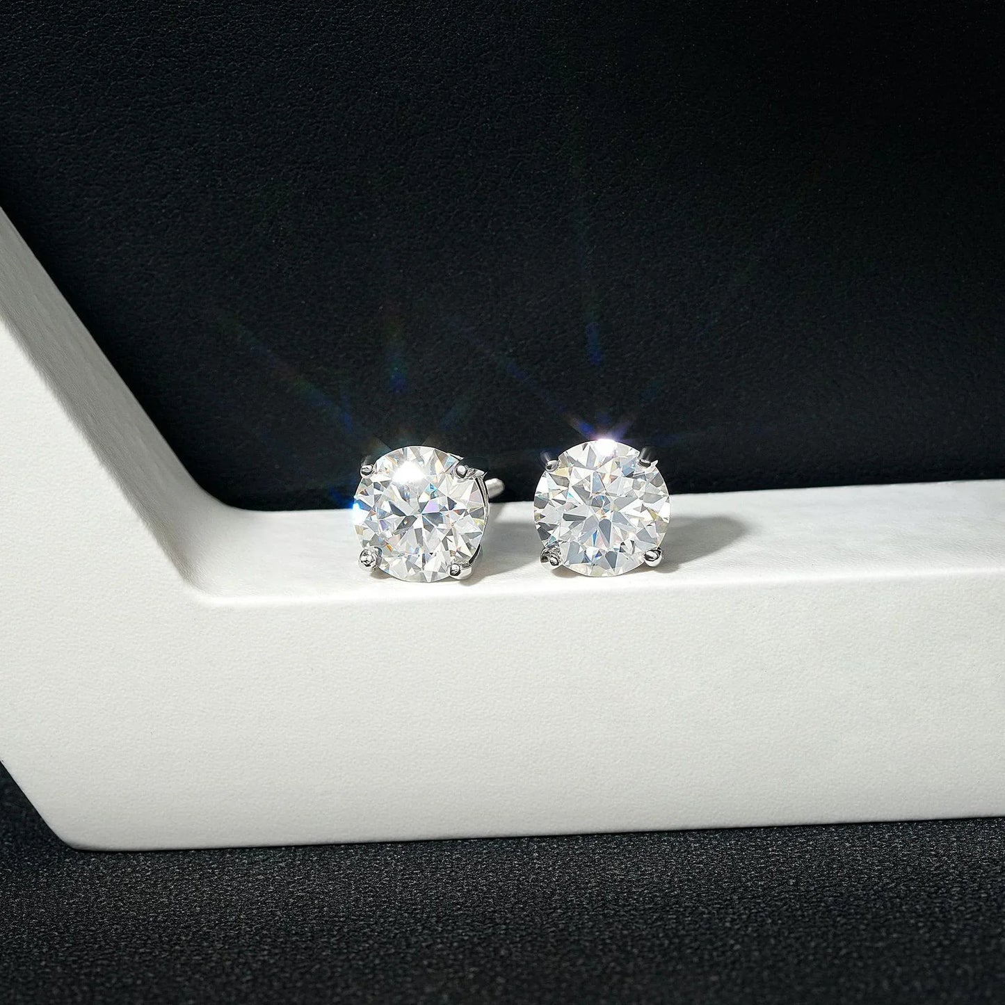 Silver Tone Four Prong 0.10ct 0.30ct 0.50ct Moissanite Stud Earrings - CaratixJewelry