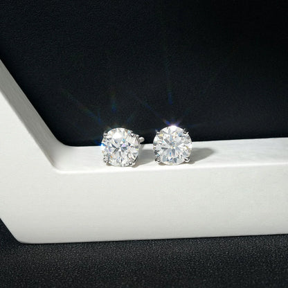 Silver Tone Four Prong 0.10ct 0.30ct 0.50ct Moissanite Stud Earrings - CaratixJewelry