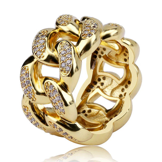 Iced Out Cuban Link Ring | Men's & Women's Pave Zirconia Band | Caratix