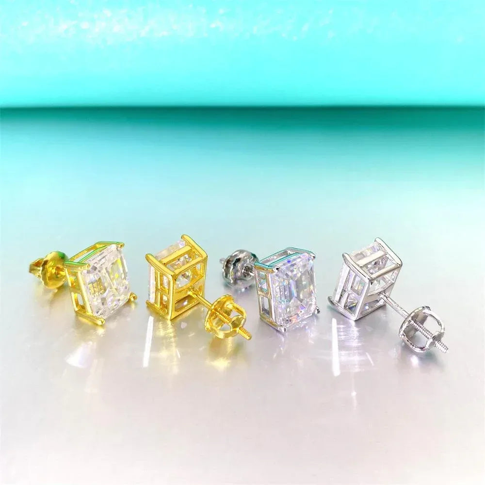 925 Silver Emerald Tone Moissanite Hip Hop Stud Earrings - CaratixJewelry
