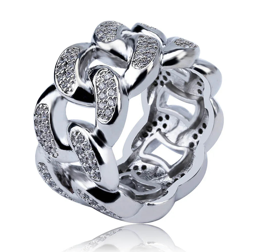 Iced Out Cuban Link Ring | Men's & Women's Pave Zirconia Band | Caratix