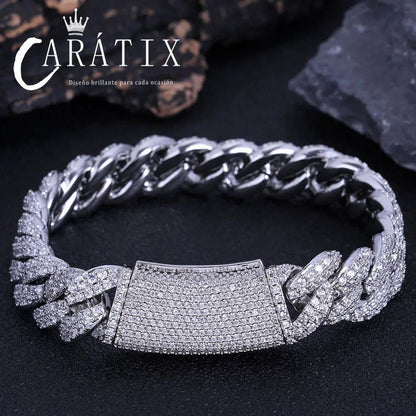 CARÁTIX 13MM 2-Row Cuban Chain Necklace – Hip Hop CZ Bubble Jewelry for Men & Women