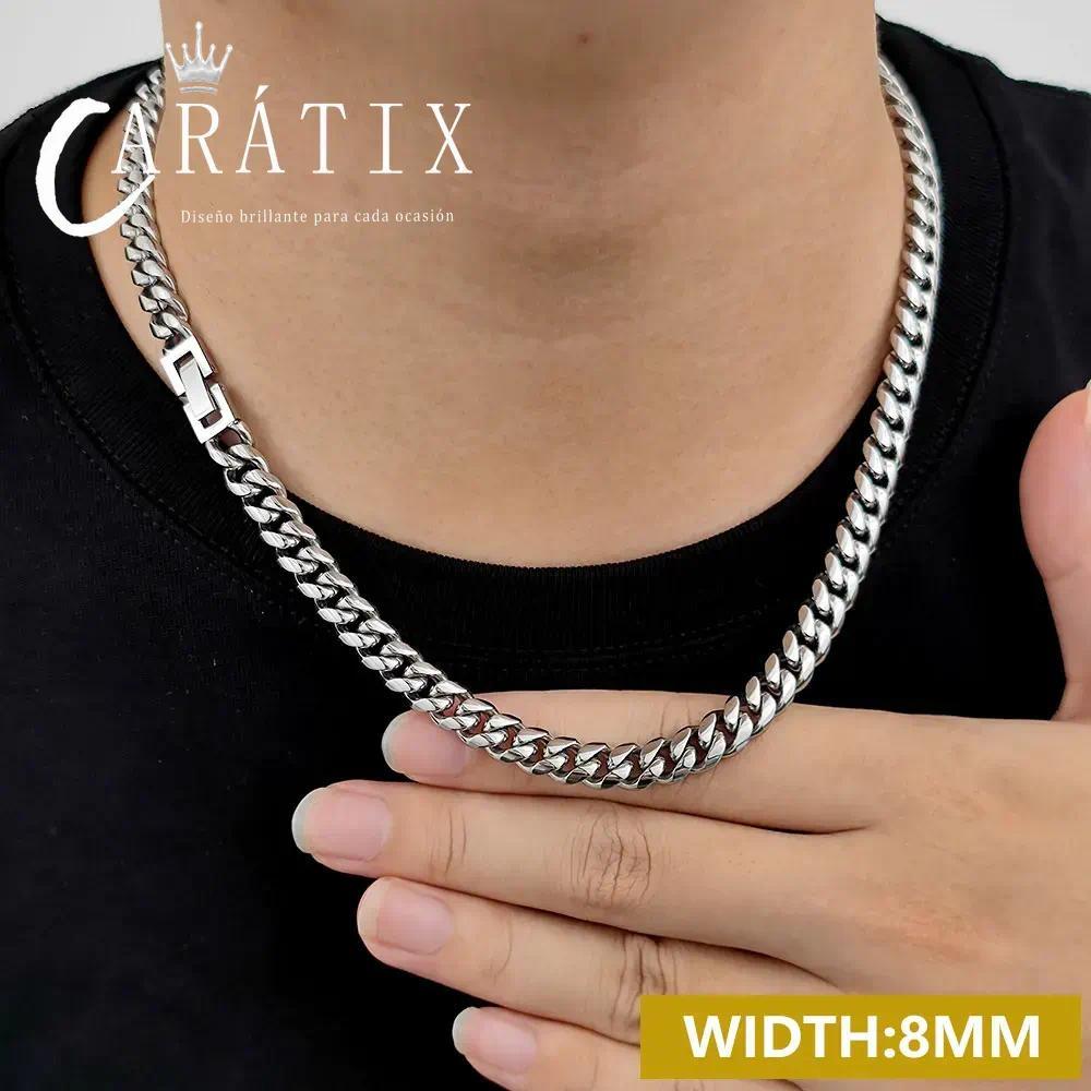 CARÁTIX - 2024 Fashion New Hip Hop Stainless Steel 18 k  Miami Cuban Link Chain Men Necklace Jewelry Valentine's Day Gift for Men & Girls & Boys Mothers' Day Gift #Springtok