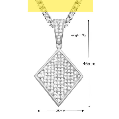 S925 Sterling Silver Moissanite Rhombus Pendant | Iced Out Diamond Shape Charm for Tennis Chains | Caratix