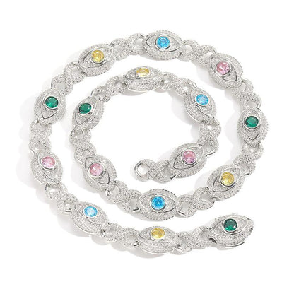 CARÁTIX Hip Hop Round Cuban Chain Necklace – Colorful CZ Iced Out Infinity Link Jewelry for Men & Women