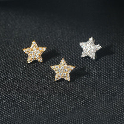 Creative Star Shape 925 Silver Moissanite Hip Hop Stud Earrings - CaratixJewelry