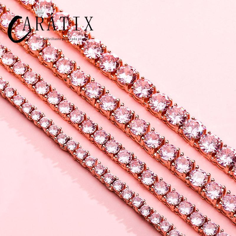 CARÁTIX Pink & Blue CZ Tennis Chain | 3–6mm Iced Out Hip Hop Necklace for Men & Women