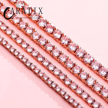 CARÁTIX Pink & Blue CZ Tennis Chain | 3–6mm Iced Out Hip Hop Necklace for Men & Women
