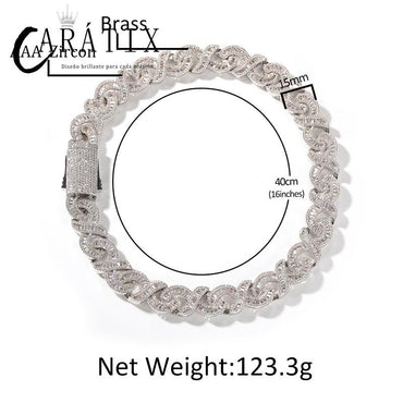 CARÁTIX 15mm Infinity Link Chain Necklace – 5A+ CZ Iced Out Hip Hop Bling Jewelry for Men | Gold & Silver Rapper Gift
