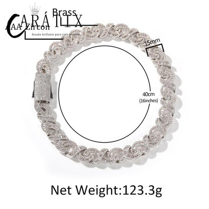 CARÁTIX 15mm Infinity Link Chain Necklace – 5A+ CZ Iced Out Hip Hop Bling Jewelry for Men | Gold & Silver Rapper Gift