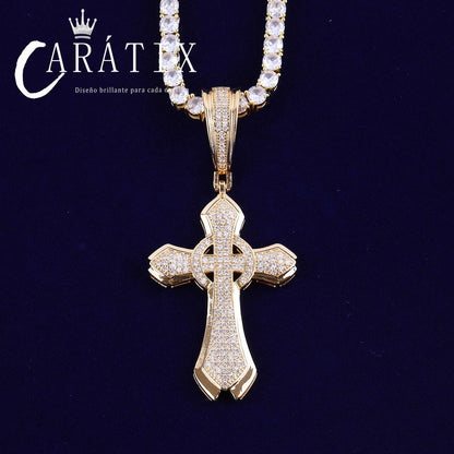 CARÁTIX Bubble Letter Iced Out Circle Cross Pendant Necklace – Hip Hop CZ Jewelry for Men & Women