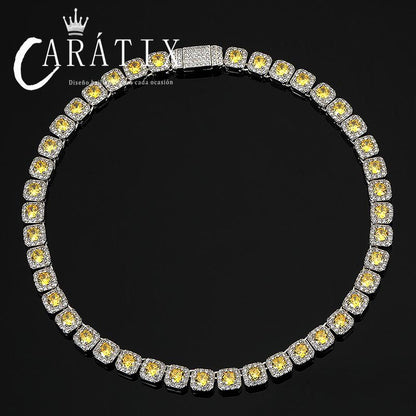 CARÁTIX - Hip Hop 5A+ CZ Stone Bing Iced Out 10mm Tennis Link Chain Chokers Necklaces for Men Women Rapper Jewelry Blue Yellow Stone Valentine's Day Gift for Men & Girls & Boys Mothers' Day Gift #Springtok
