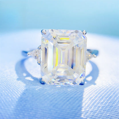 2026 Summer New S925 Silver 5ct Emerald Cut Moissanite Ring | Massive 9x11mm D VVS1 | Caratix