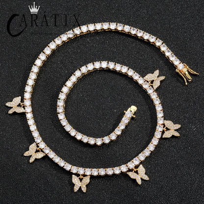 CARÁTIX 6PCS Butterfly CZ Tennis Chain Necklace – 4mm Iced Out Hip Hop Bling Choker for Women & Men | Rapper Jewelry Gift