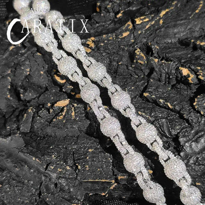 CARÁTIX 10.5MM Miami Cuban Chain Necklace – Round Ball Bead Choker with Micro Pave CZ, Hip Hop Jewelry for Men & Women Gift