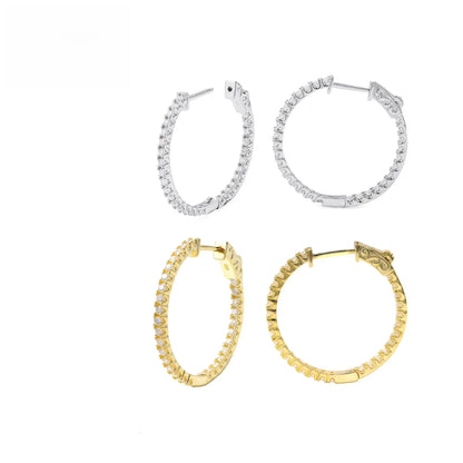 S925 Silver Round Micro Pave Moissanite Hoop Earrings - CaratixJewelry