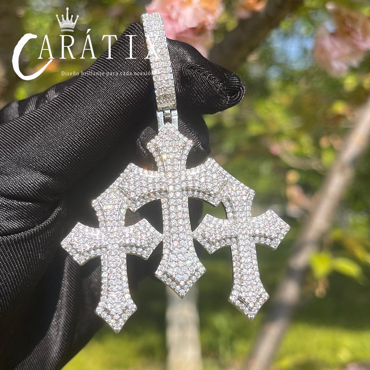 CARÁTIX Bubble Letter Iced Out Cross Pendant Necklace – White Copper CZ Hip Hop Jewelry for Women & Men