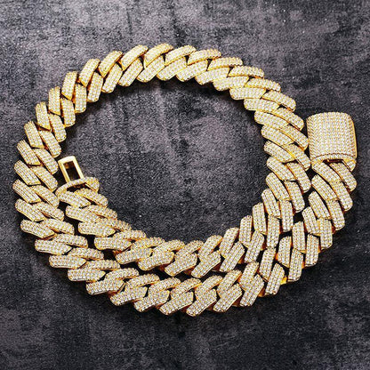 CARÁTIX – 20mm 3-Row Geometric Square Link Chain Necklace | Iced Out CZ Bling Hip Hop Jewelry for Men & Women, Rapper Street Style - CaratixJewelry