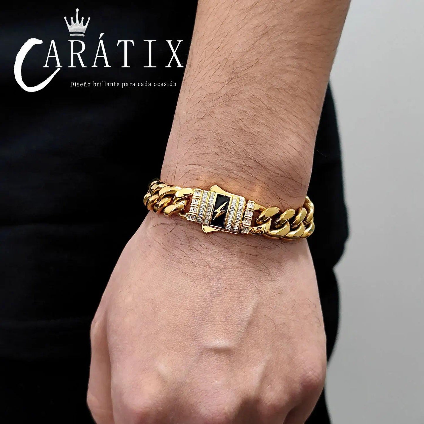 CARÁTIX - Fashion Hot Selling Stainless Steel Cuban Chain Necklace For Men 12MM Lightning Sign Clasp Bracelet Valentine's Day Gift for Men & Girls & Boys Mothers' Day Gift #Springtok