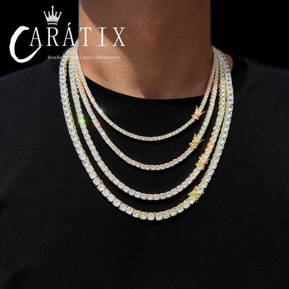 CARÁTIX -  Brass Setting CZ Tennis Chain Necklace Gold/Silver Color  AAAAA Cubic Zirconia Chain Valentine's Day Gift for Men & Girls & Boys Mothers' Day Gift #Springtok