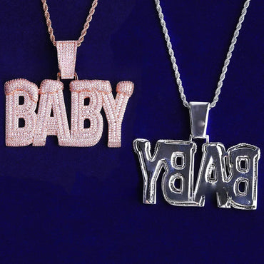 Iced Out "BABY" Letter Pendant | Unisex Real Copper CZ Necklace - CaratixJewelry