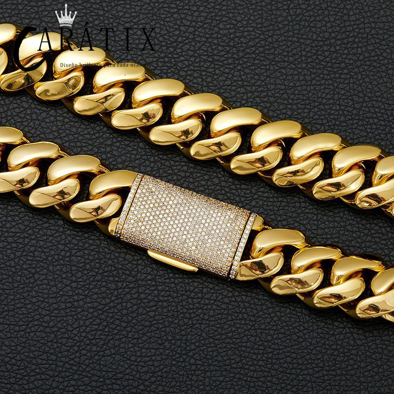 CARÁTIX Golden Stainless Steel Cuban Chain | Iced Out Dense Link Hip Hop Necklace for Men