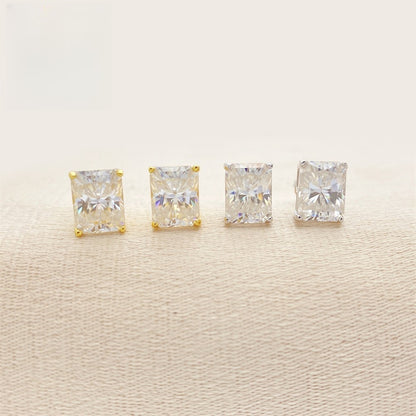 S925 Sterling Silver Radiant Cut Moissanite Studs | Rectangular Earring | Caratix