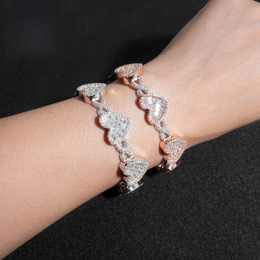 Heart Moissanite Cuban Link Bracelet – S925 Sterling Silver Iced-Out Hip Hop Streetwear Jewelry - CaratixJewelry