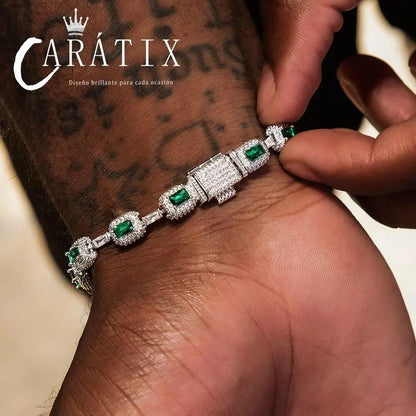 CARÁTIX - Fine Jewelry Bracelet With  7mm Iced Green Emerald Bracelet Gemstone Women Men Gift Valentine's Day Gift for Men & Girls & Boys Mothers' Day Gift #Springtok