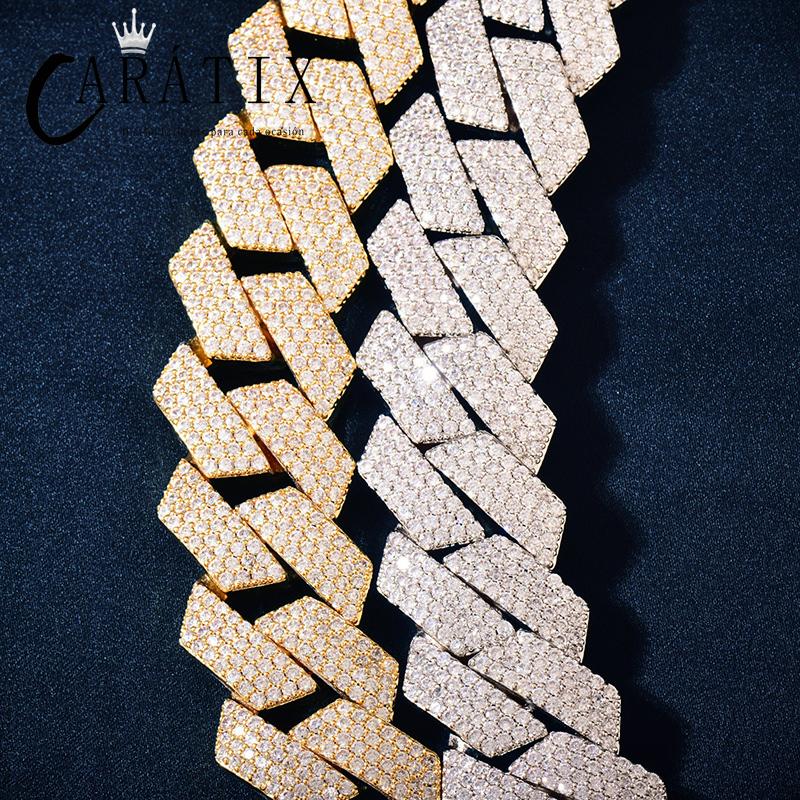 CARÁTIX Hip Hop 20mm 4-Row Rhombus Cuban Link Chain Necklace – Iced Out CZ Jewelry for Men & Women