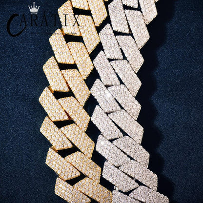 CARÁTIX Hip Hop 20mm 4-Row Rhombus Cuban Link Chain Necklace – Iced Out CZ Jewelry for Men & Women