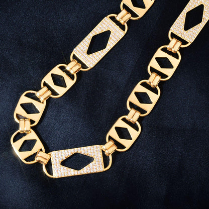 CARÁTIX 14mm Rhombus Square Link Chain Necklace – Iced Out Hip Hop Bling Jewelry for Men | Multi-Size Cuban Style - CaratixJewelry