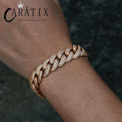 CARÁTIX 15mm Iced Out Cuban Link Chain Necklace – 3 Row Round CZ Hip Hop Bling Jewelry for Men | Rapper Gift