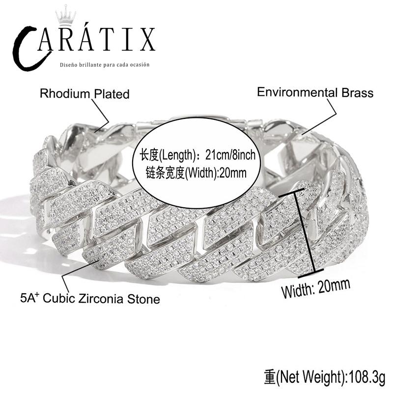 CARÁTIX 20mm Iced Out Cuban Link Chain Necklace – 3 Row CZ Heavy Rhombus Hip Hop Bling Jewelry for Men | Rapper Gift