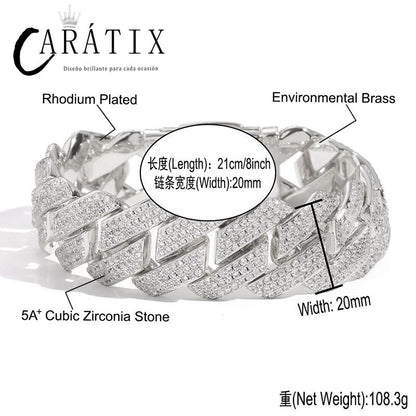 CARÁTIX 20mm Iced Out Cuban Link Chain Necklace – 3 Row CZ Heavy Rhombus Hip Hop Bling Jewelry for Men | Rapper Gift