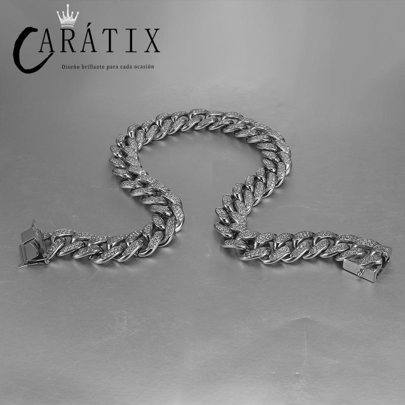 CARÁTIX 19mm Cuban Chain | Titanium Steel Iced Out Hip Hop Necklace for Men