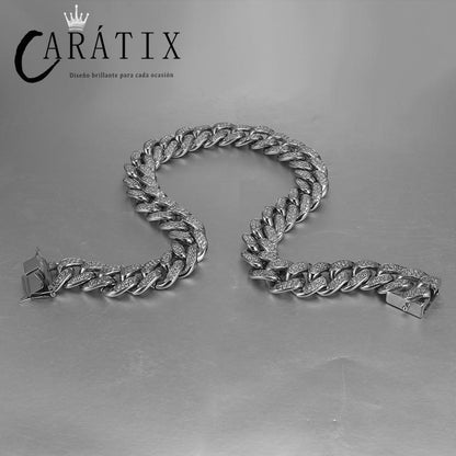 CARÁTIX 19mm Cuban Chain | Titanium Steel Iced Out Hip Hop Necklace for Men