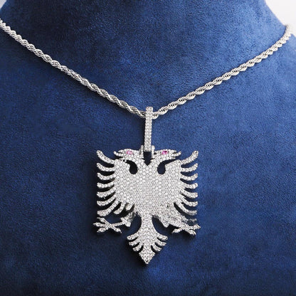 Iced Out Albanian Double-Headed Eagle Pendant | Men's Real Copper CZ Necklace - CaratixJewelry