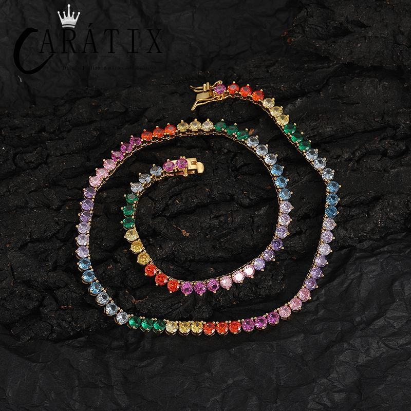 CARÁTIX Multicolor 5mm Tennis Chain | CZ Iced Out Hip Hop Choker Necklace for Men & Women