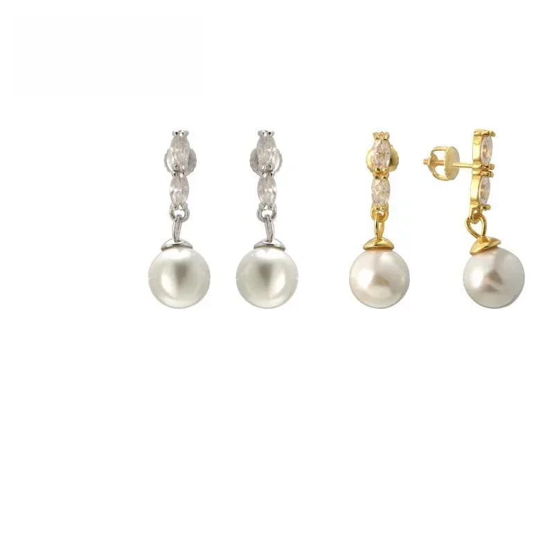 S925 Silver Freshwater Pearl Moissanite Look Earrings - CaratixJewelry