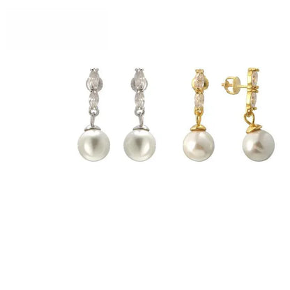 S925 Silver Freshwater Pearl Moissanite Look Earrings - CaratixJewelry