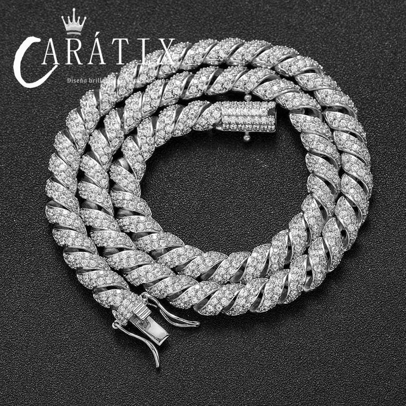 CARÁTIX 8mm Twist Link Chain Necklace – 3A+ CZ Iced Out Hip Hop Bling Jewelry for Men & Women | Unisex Rapper Gift