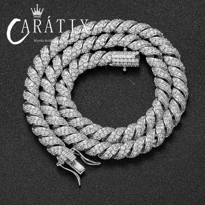 CARÁTIX 8mm Twist Link Chain Necklace – 3A+ CZ Iced Out Hip Hop Bling Jewelry for Men & Women | Unisex Rapper Gift
