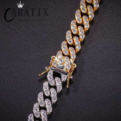 CARÁTIX - 14"-20" Hip Hop Claw Set AAA+ CZ Stone Bling Iced Out 8MM wide Cuban Link Chain Chokers Necklaces for Men Women Rapper Jewelry Valentine's Day Gift for Men & Girls & Boys Mothers' Day Gift #Springtok