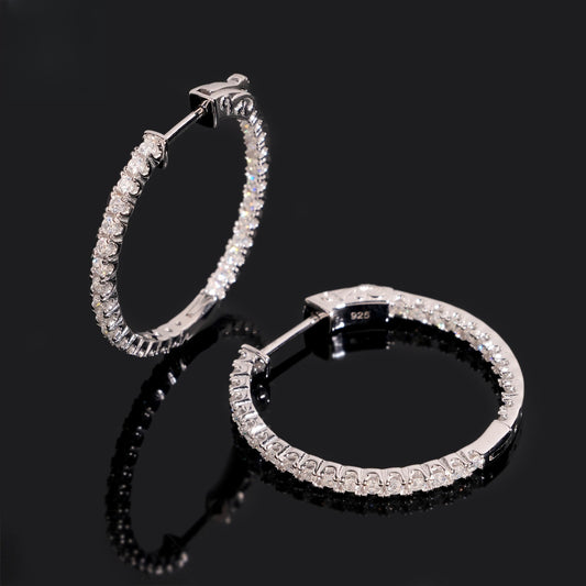 Large Moissanite Hoop Earrings S925 Silver | Big Iced Out Hoops D VVS1 | Caratix