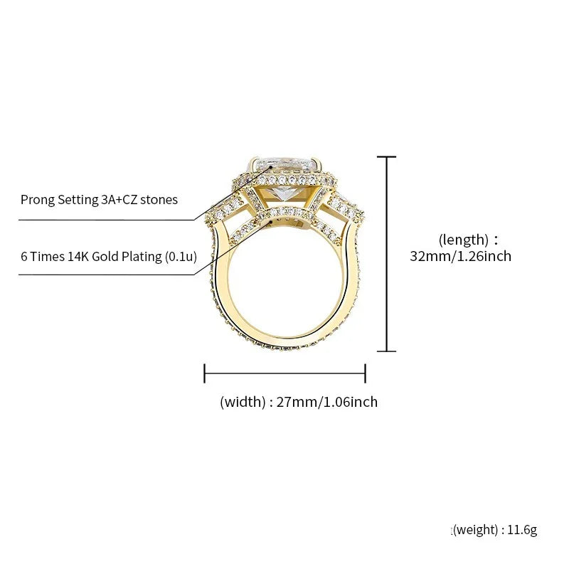Big Square Gemstone Hip Hop Ring | Real 18K Gold Plated Band | Caratix