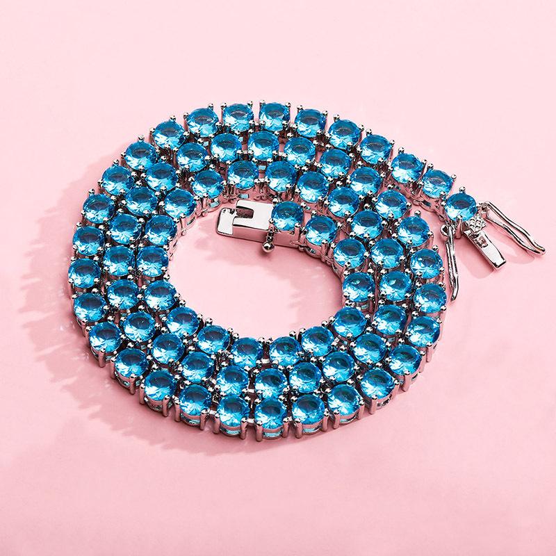 CARÁTIX Pink & Blue CZ Tennis Chain | 3–6mm Iced Out Hip Hop Necklace for Men & Women