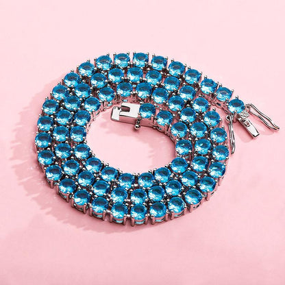 CARÁTIX Pink & Blue CZ Tennis Chain | 3–6mm Iced Out Hip Hop Necklace for Men & Women