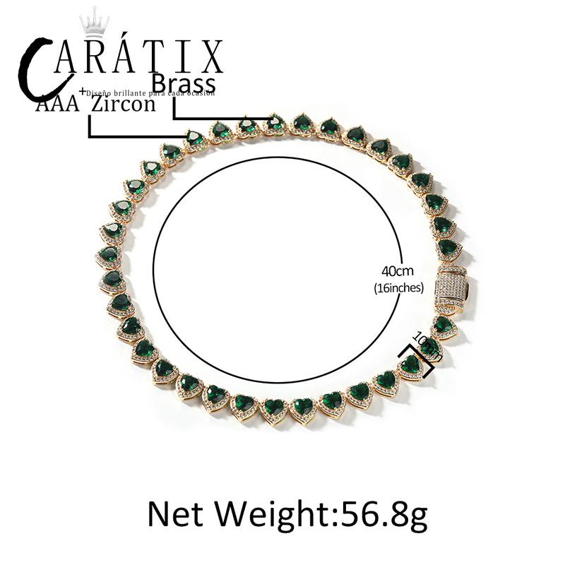 CARÁTIX - Hip Hop 3A+ Cubic Zirconia Bing Iced Out Heart Shape CZ Stone Tennis Link Chain Chokers Necklaces for Men Women Rapper Jewelry Valentine's Day Gift for Men & Girls & Boys Mothers' Day Gift #Springtok