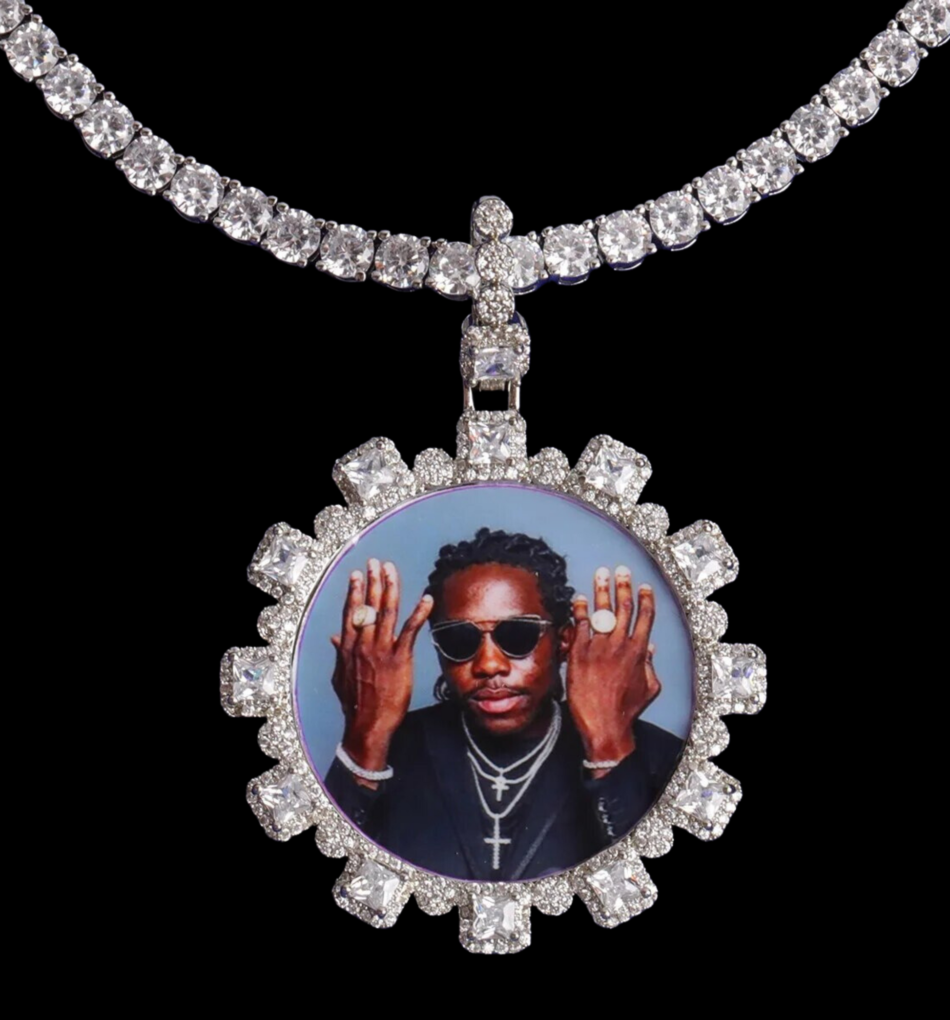 Square Diamonds Custom Photo Picture Pendant Necklace 